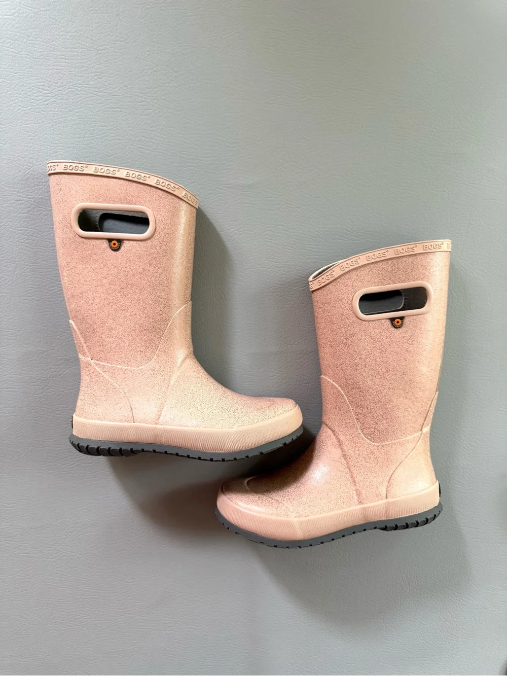 Bogs Girls Rose Gold Glitter Rainboots Rain Boots Waterproof size 2 US Big Kids